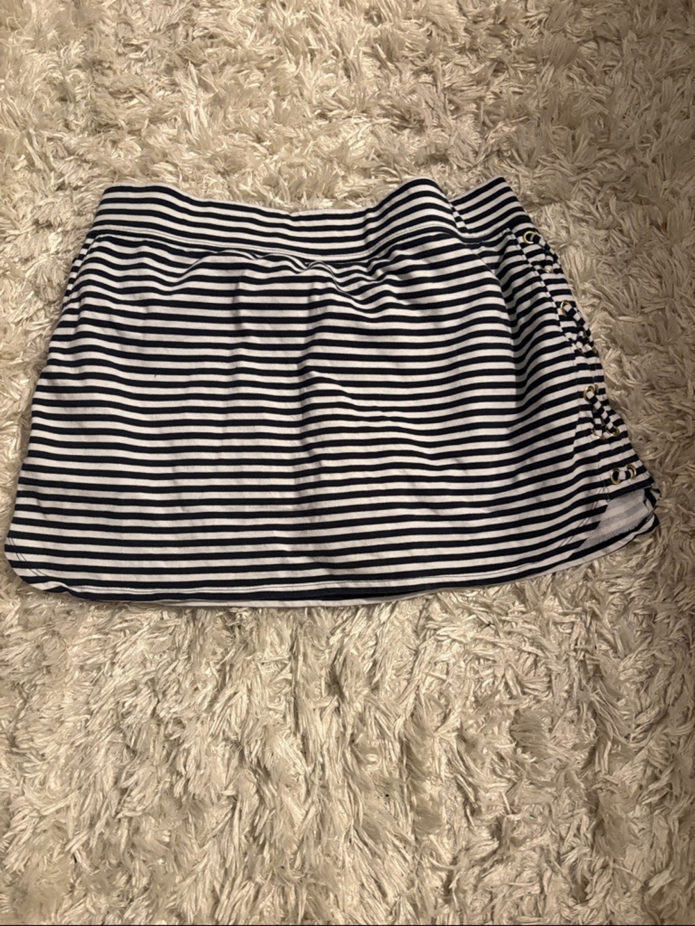 Striped Navy and White Knit Mini Skort